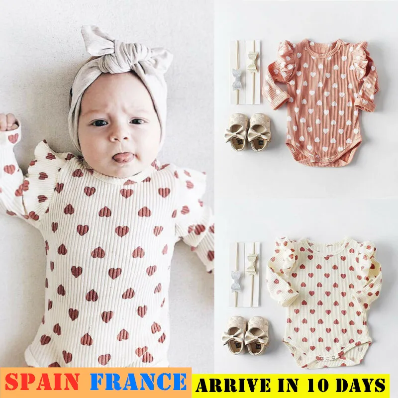 Детский хлопковый комбинезон в горошек с длинным рукавом|Ромперы| |