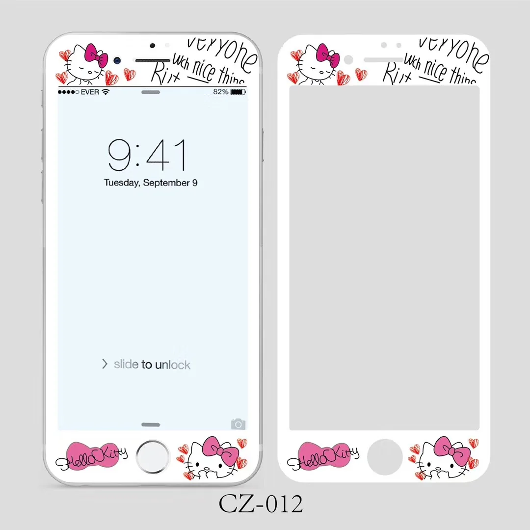 3D 9H Soft Edge Japanese Cartoon KT Cat Pattern Screen Protector For iPhone 7 6 6S 8 Plus Tempered Glass Protective Film