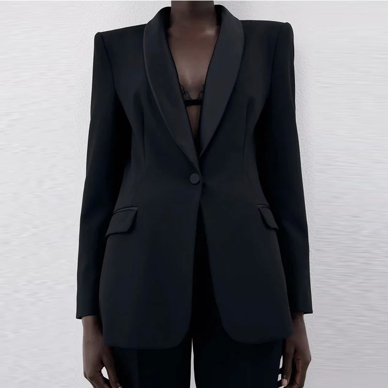 

Women Summer Casual Solid Slim Blazers Coats 2021 ZA Full Sleeve Pockets Female Elegant Office Lady Blazer Outerwear Clothes