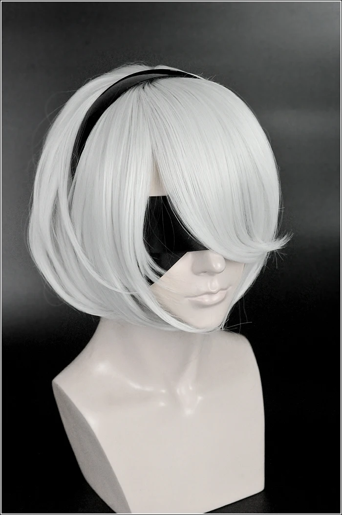 NieR:Automata 2B YoRHa No. 2 Тип B Heroine короткие Серебристые белые термостойкие парик для