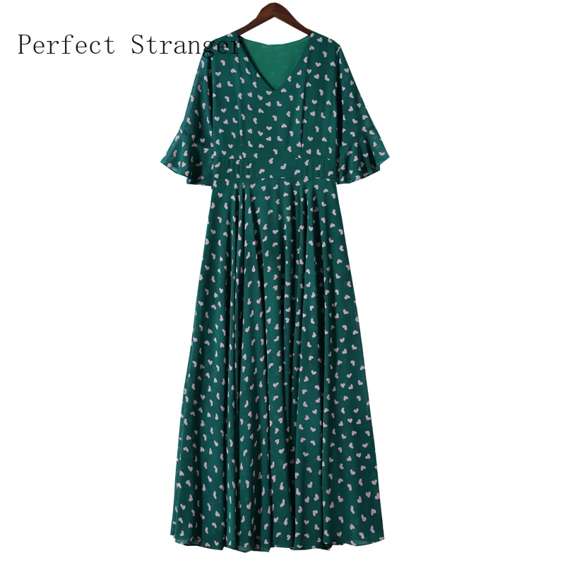 

2020 Summer New Arrival Retro French Style V Collar Short Sleeve Printed Women Long Dress