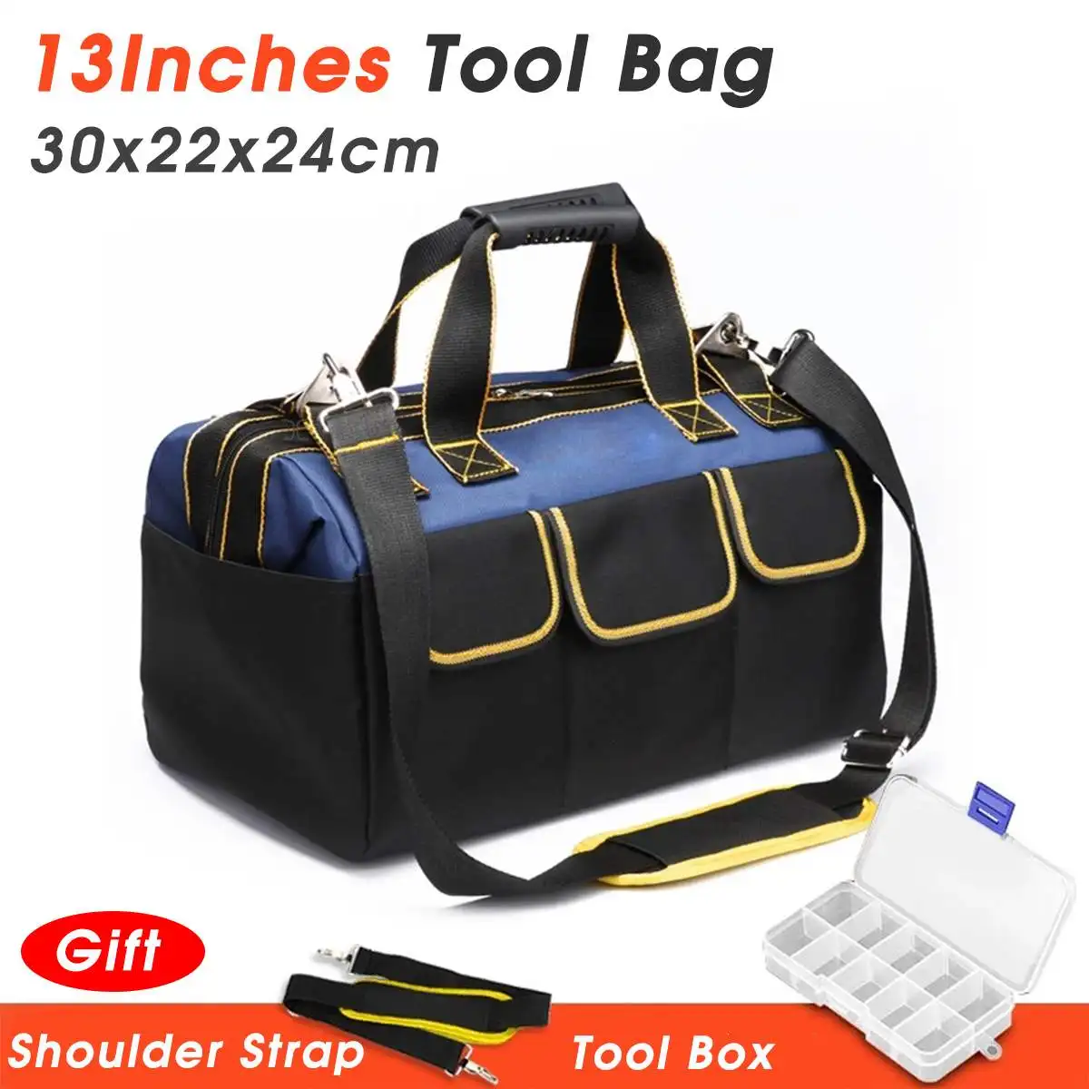 13inch 600D Сумка для инструментов, электрик, сумка для инструментов, 1680D, ткань Оксфорд, водонепроницаемая, для ремонта, для хранения инструментов, ремень, рабочая сумка 13 15 16 17 18 20 дюймов - Color: 13inch 600D