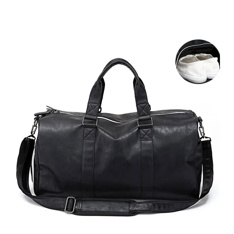 Male Leather Travel Bag Large Duffle Independent Shoes Storage Big Fitness Bags Handbag Luggage Shoulder Black B143 | Багаж и сумки