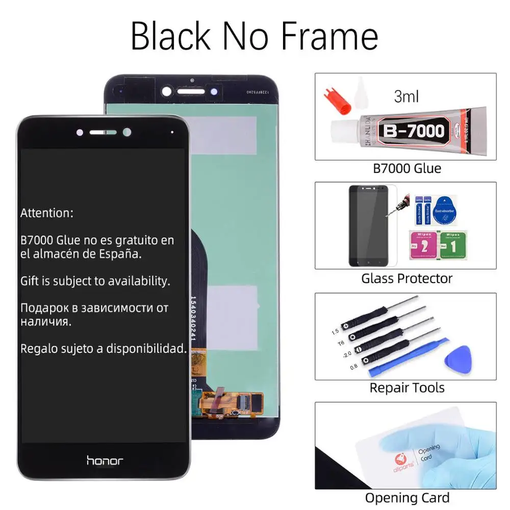 No Frame Black Дисплей для HUAWEI Honor 8 Lite PRA-TL10 LCD в сборе с тачскрином на рамке 5.2'' белый золото черный синий - Цвет: No Frame Black