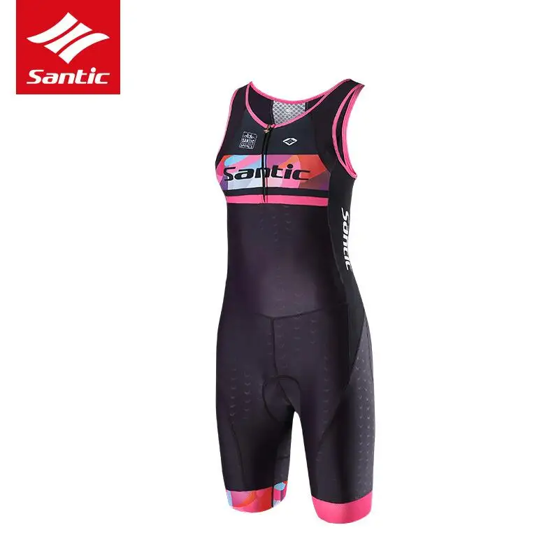 

Santic Pro Team Triathlon Set Women's Cycling Jersey One Piece Jumpsuit Sleeveless Ciclismo Gel Pad Ladies Tri Suit
