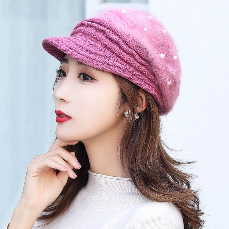 Береты новые модные зимние шляпы для женщин Толстая теплая шапка с кроличьим