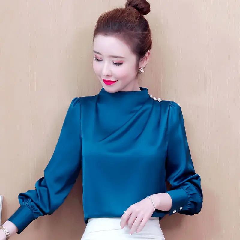 

Women 2021 Spring Fashion Solid Color Chiffon Shirts Female Long Sleeve Pullover Shirts Ladies Thin Loose Casual Blouses Q306