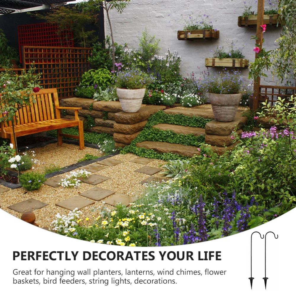

2 Pcs Outdoor Shepherd Hooks Flower Plant Hanger In-ground Hanging Hooks