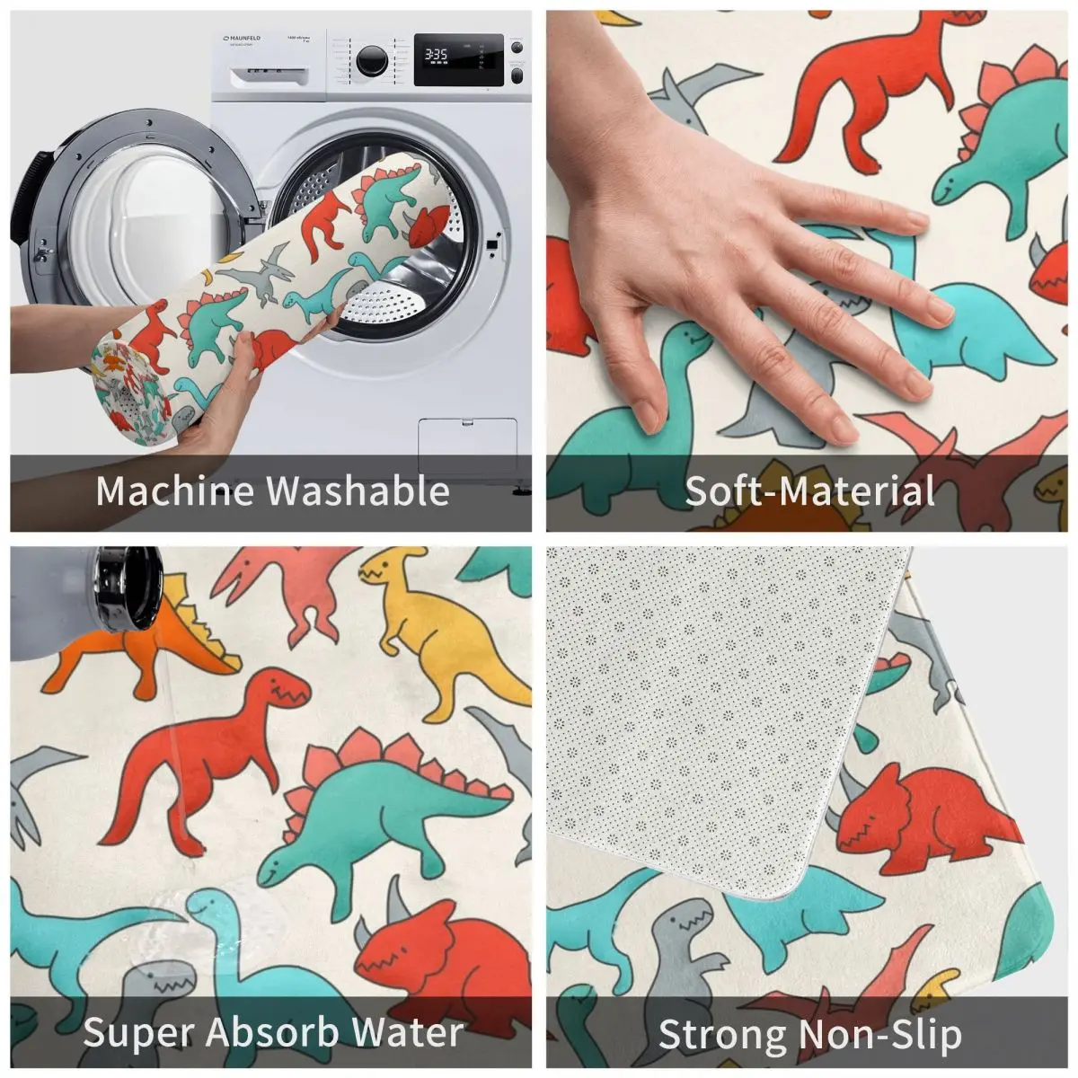 Полиэстеровый коврик с рисунком динозавра для ног нескользящий пылезащитный