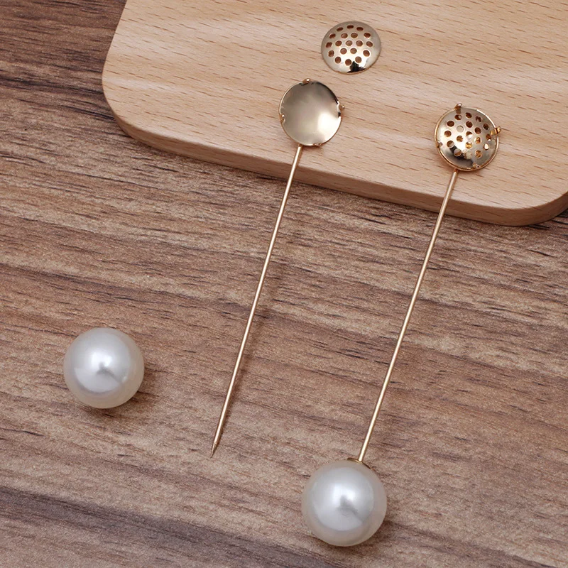 Brooch Lapel Pin with Stopper 12mm Circle Prong Bezel Cabochon Blank Setting Base Shawl Cape Scarf Findings Wedding Hat Pins DIY | Украшения