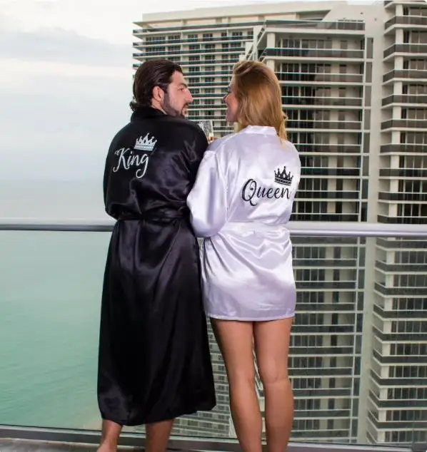 Valentines Day Gift, His and Hers Satin Robes,Robes for Couple, Matching Customized robes for men and women, King and Queen