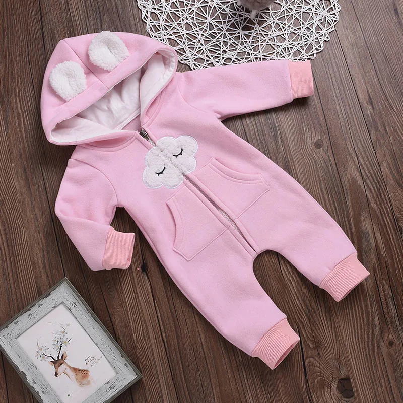 

Spring Autumn Baby Hooded Romper Casual Fashion Jumpsuit Baby Cartoon Long Sleeve Cute Rompers Kids Jumpsuit Thickening New