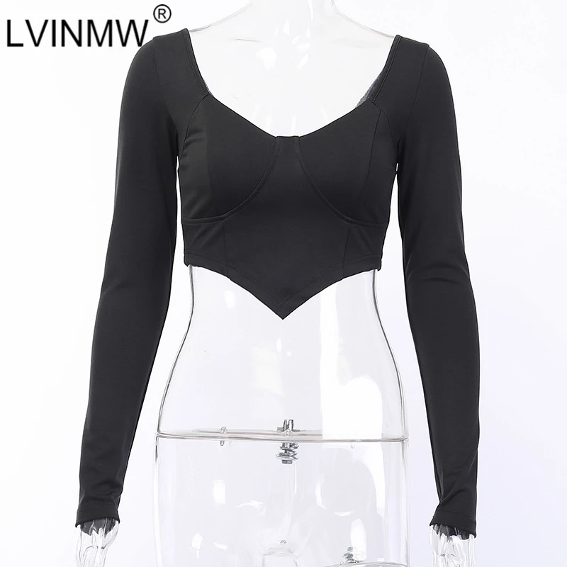 LVINMW сексуальный однотонный глубокий v образный вырез с длинным рукавом