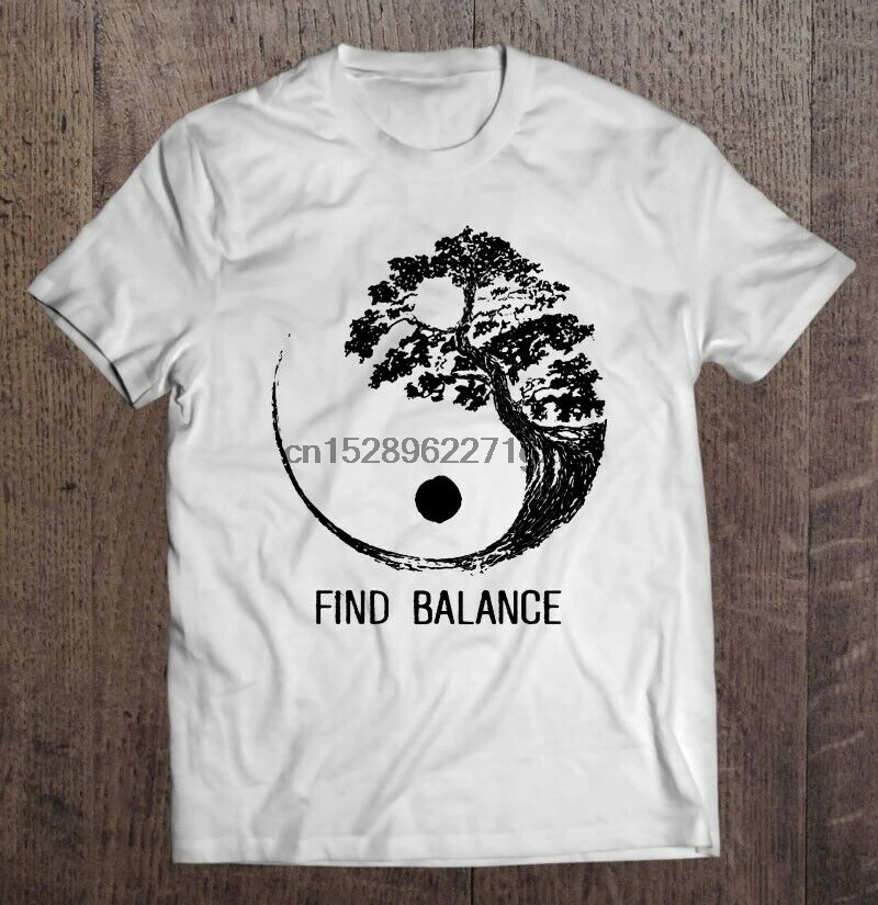 Find Balance Yin Yang Tree Version футболка Забавный Черный винтажный подарок для мужчин и