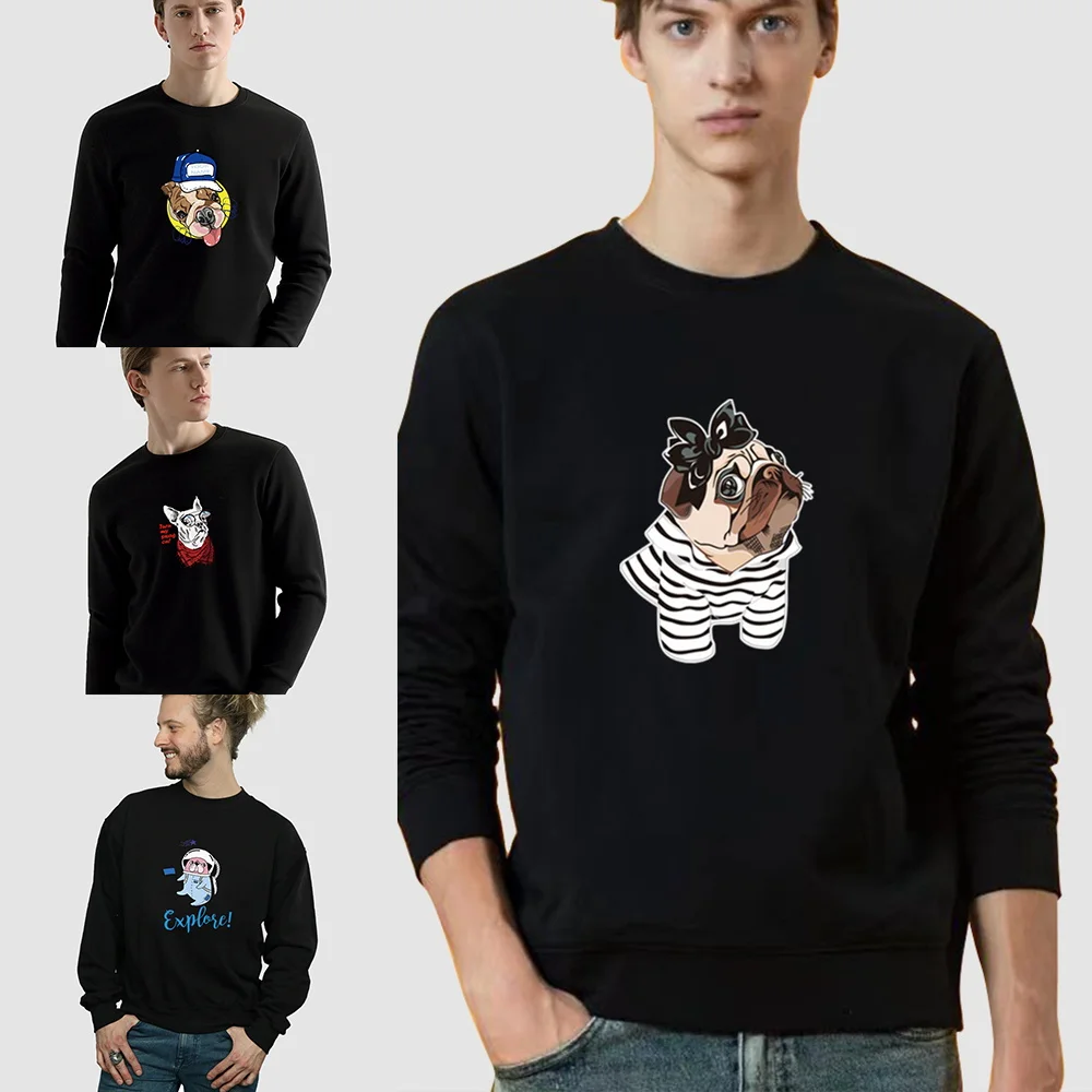 

Dog Printed Sweatshirt Hoodies Fashion Round Neck Hooded Loose Harajuku Pullover Tops Men Spring Autumn Teenagers Streetwear