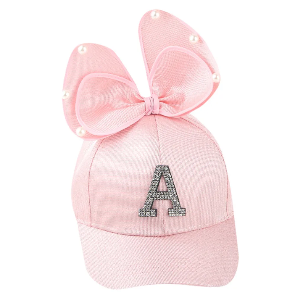 

#40 Kids Children Cute Pearl Bowknot Letter Peaked Hat Baseball Cap Sunhat Sun Hat Street Headwear Cartoon Cute Baby Hat