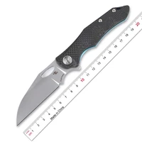 ch 3529 flipper folding knife s35vn steel blade titanium carbon fiber handle with pocket clip camping hunting knife edc tool