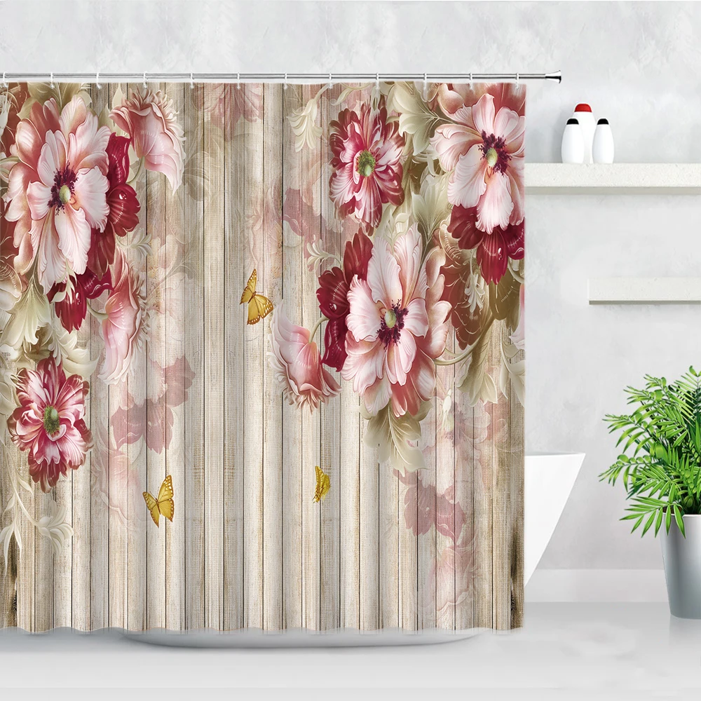 

Waterproof Bathroom Curtains Flower Birds Green Leaves European Style Modern Home Wall Decor Polyester Fabric Shower Curtain Set
