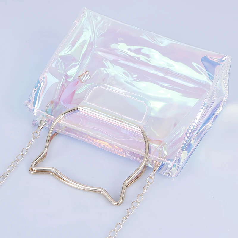 

1Pc 16*8*19CM Cat ear pattern Trendy jelly sling bag metal chain single strap bag summer style