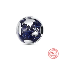 new 925 sterling silver blue globe positioning button charm bead fit original pandora bracelet bangle making diy fashion jewelry
