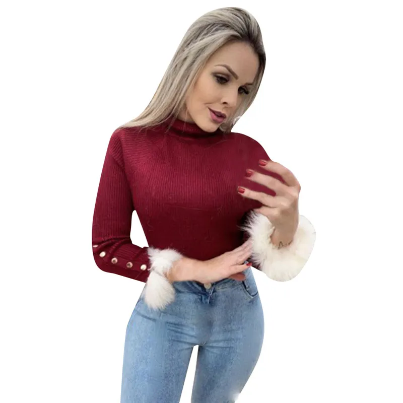 Модный женский зимний теплый вязаный свитер с длинным рукавом пуловер