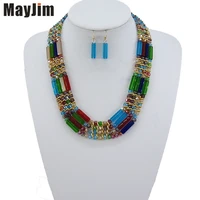 mayjim statement fashion vintage choker multi storey chain necklace yellow african nigerian crystal bead handmade jewelry sets