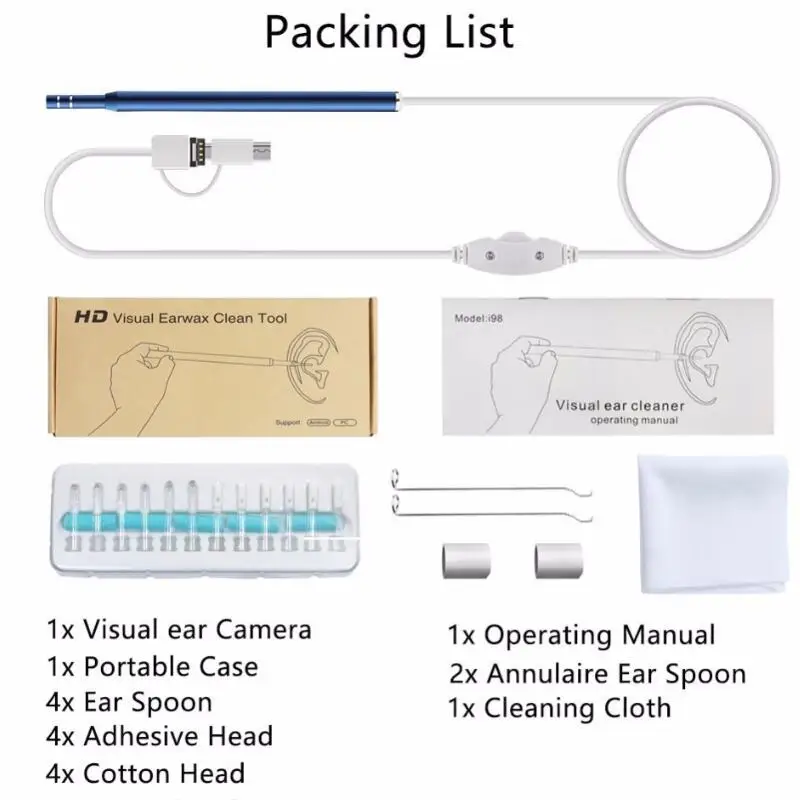 

3 in 1 Ear Cleaning Endoscope USB Earpick 480P Ear Scope Camera 5.5mm Digital Otoscope Medical for Type c Android Smartphone PC