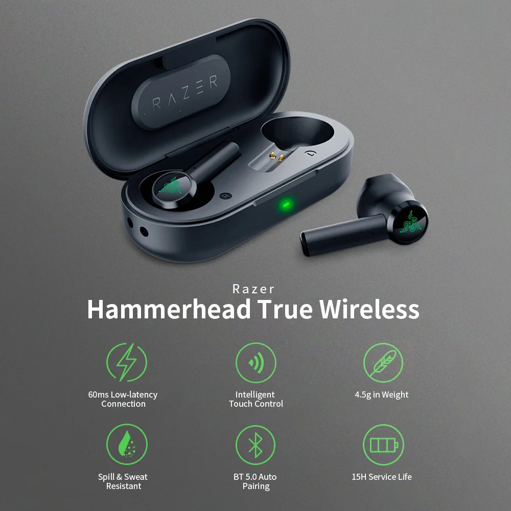 저렴한 새로운 Tws Bluetooth Hearphones 게임용 헤드셋 TRUE Wireless In-ear 이어폰 RAZER 용 HAMMERHEAD 무선 (세부 정보 참조!!)
