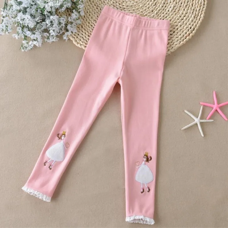 Милые штаны для девочек с героями мультфильмов От 3 до 8 лет Однотонные детские