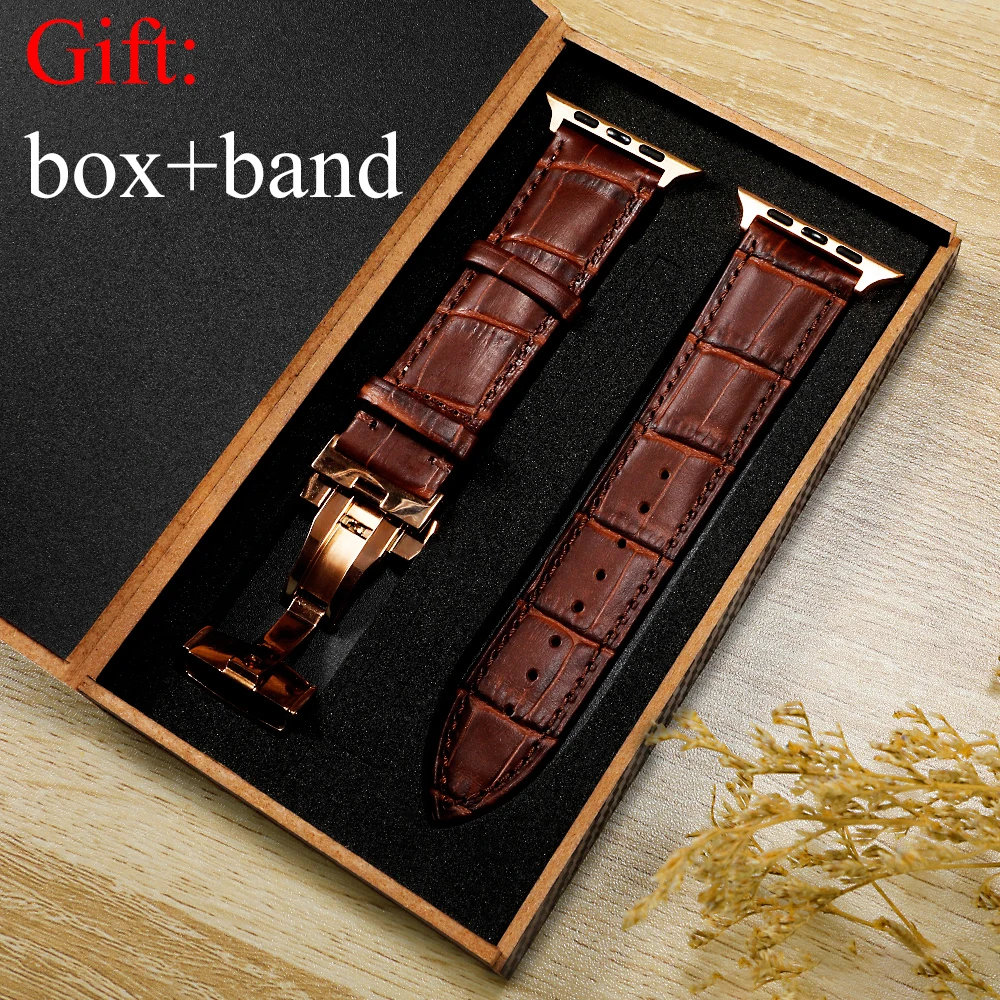 

Butterfly buckle Leather strap For Apple watch band 44 mm 40mm watchband bracelet Iwatch 3 42mm 38mm apple watch series 5 4 3 2