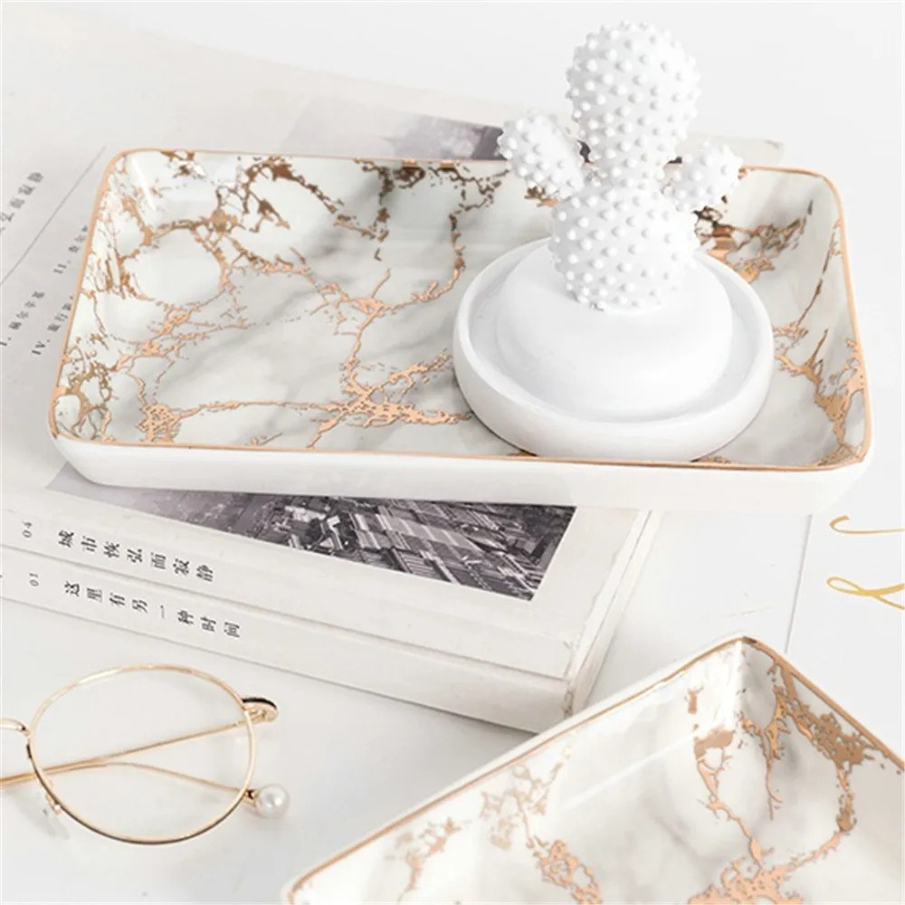 Северное золото Мрамор узор керамика поднос для хранения минималистский Десерт