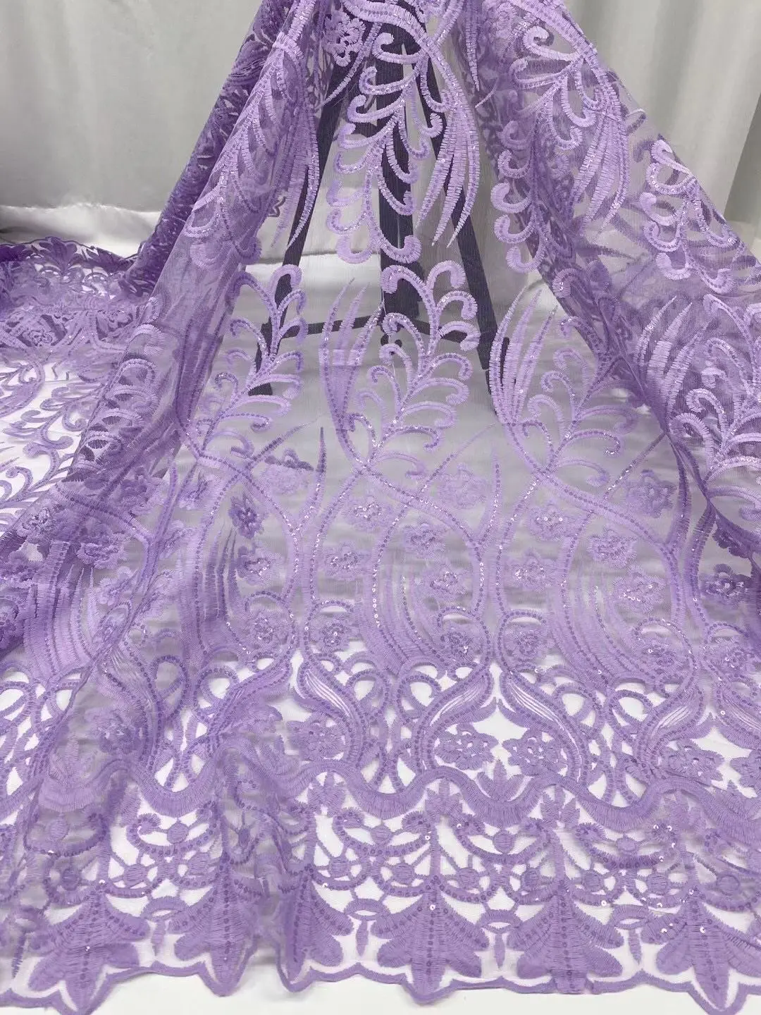 

Фиолетовая французская кружевная ткань с блестками, высококачественные африканские сетчатые кружева с вышивкой, нигерийские тюлевые ткан...