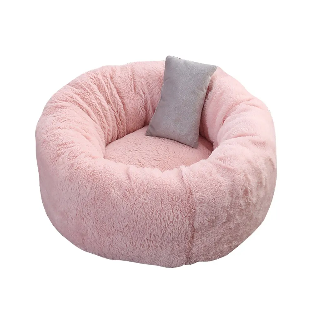 Pink2 Круглый плюшевый домик для кошек мягкая длинная плюшевая кровать для кошек круглая кровать для собак для маленьких собак Лежанка для котов зимняя теплая Лежанка коврик для щенка - Цвет: Pink2