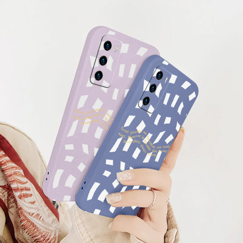 

Ins Grid Liquid Slicone Soft Cover Huawei P40 P50 P30 P20 Pro Lite Mate 40 30 20 Pro Lite Nova 5t Y7A Shockproof Phone Case