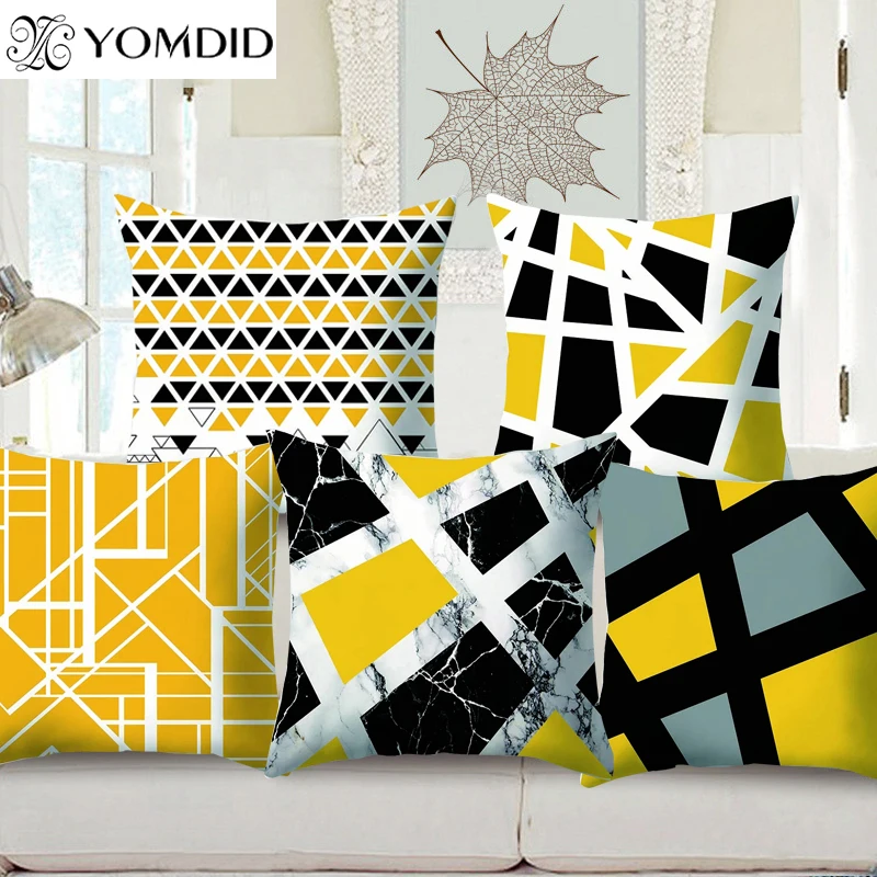 

Yellow Geometric Nordic Cushion Cover Throw Pillow Cover Polyester Pillow Cases Home Sofa Bed Decorative Printed Pillowcase