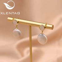 xlentag designer real oblate fresh water baroque pearls dangle earrings for womeny girls angle wedding luxury jeweller ge0786