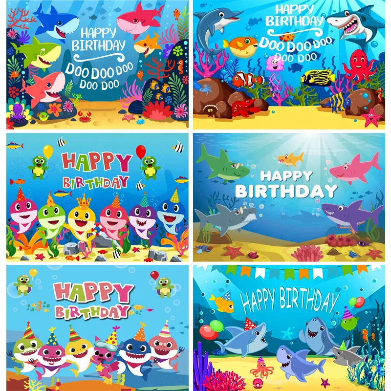 

SHUOZHIKE Cute Cartoon Shark Backdrop for Kids Birthday Theme Party Decoration Baby Photo Background 210521-66