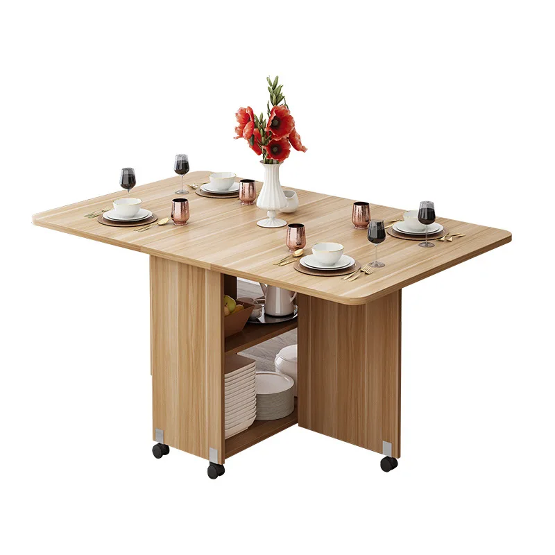 

New creative solid wood folding movable dining table living room kitchen stuff storage home furniture multifunctional 120cm