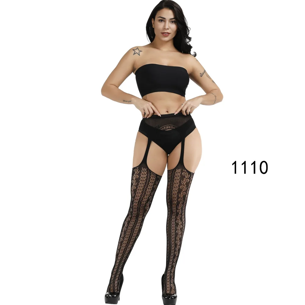 1110 New Arrival Solid Stockings Women Sexy Thigh High Fishnet Nylon Long Socks Sex Belt Standard Over Knee Socks Sexy Lingerie - Цвет: 1110