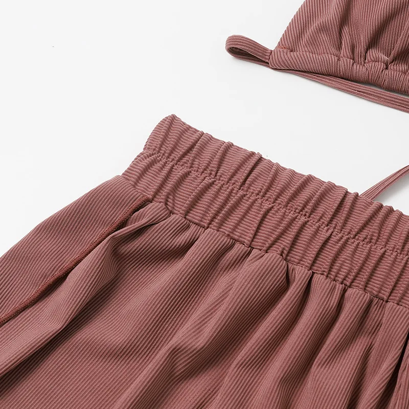 Комплект бикини женский однотонный с чашками пуш-ап и завышенной талией - купить