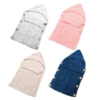newborn infant knitted crochet hooded sleeping bags toddler baby boys girls button blanket knit warm swaddle wrap sleeping bag