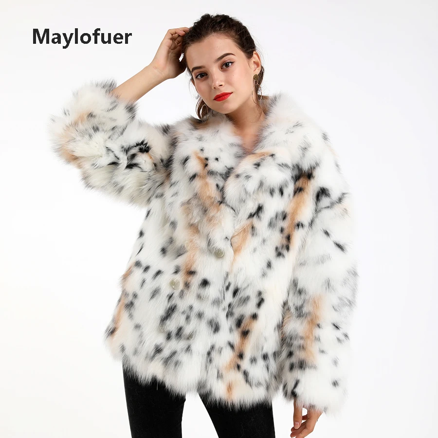Maylofuer, новинка, леопардовая куртка из лисьего меха, женская шуба, шуба из натурального белого лисьего меха, шубы для зимы, теплые, негабаритный стиль, с воротником