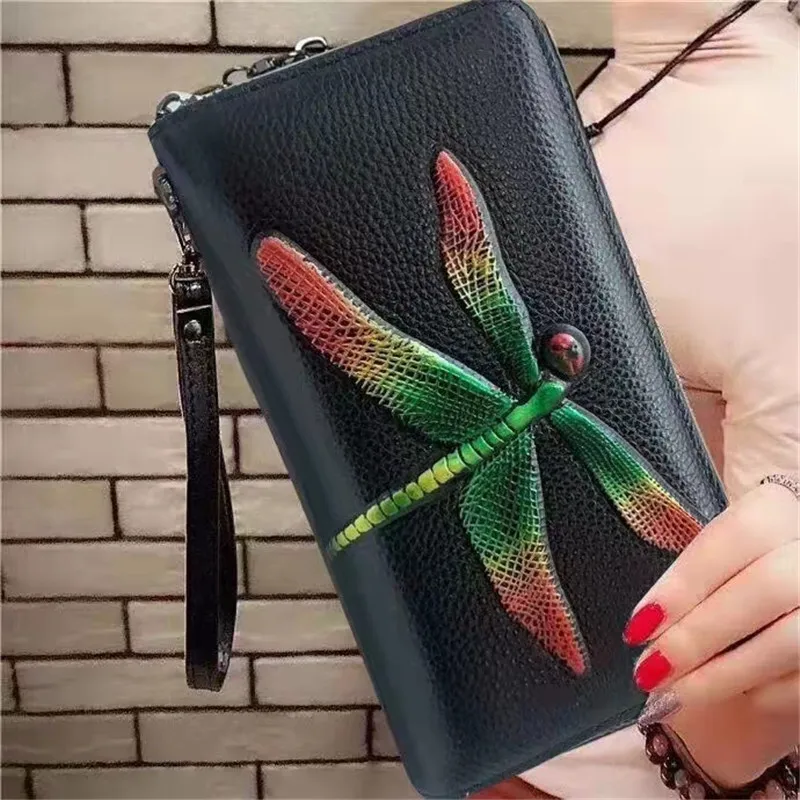 Women's wallet made of leather wallets real leather purse woman 3D animal prints purses long clutch money bag