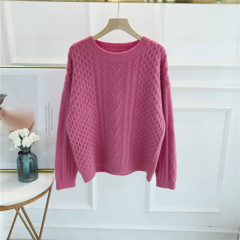 

Свитер женский с круглым вырезом, плотный вязаный Однотонный свитер в стиле ретро, с закрученными звеньями, свободного покроя, Осень-зима