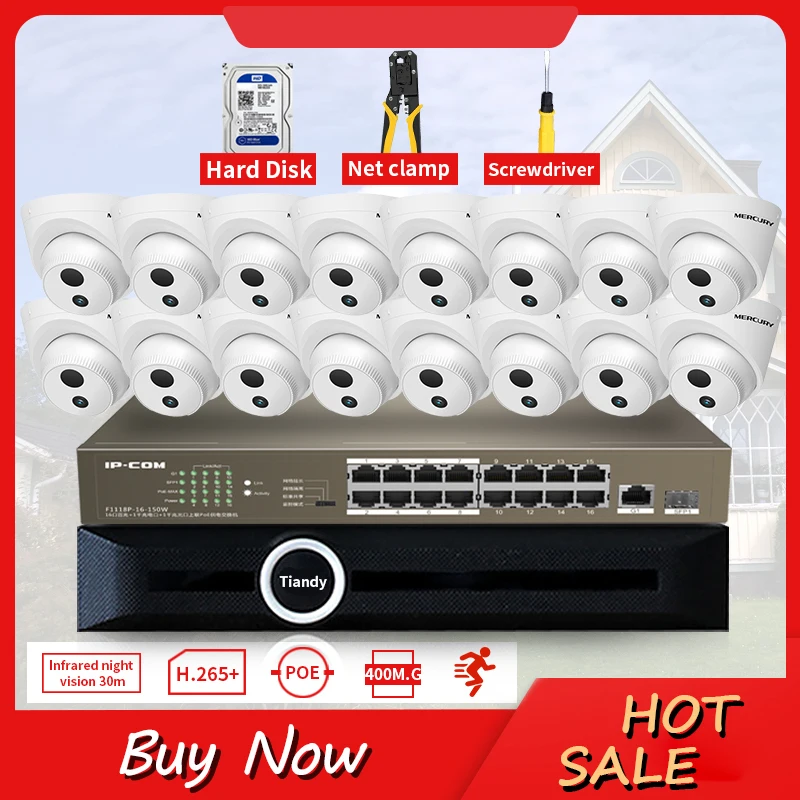 GLVISION 16CH 4MP POE NVR Комплект охранной камеры системы ИК Крытый Открытый CCTV PoE IP