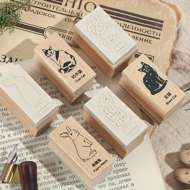 6 PCS/set Animal map DIY wooden rubber cat rabbit stamp set Crafts diy Handmade decal scrapbooking Photo Album | Канцтовары для