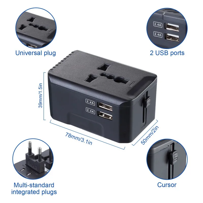 Универсальный дорожный адаптер с двумя разъемами 2 4 А USB настенное зарядное