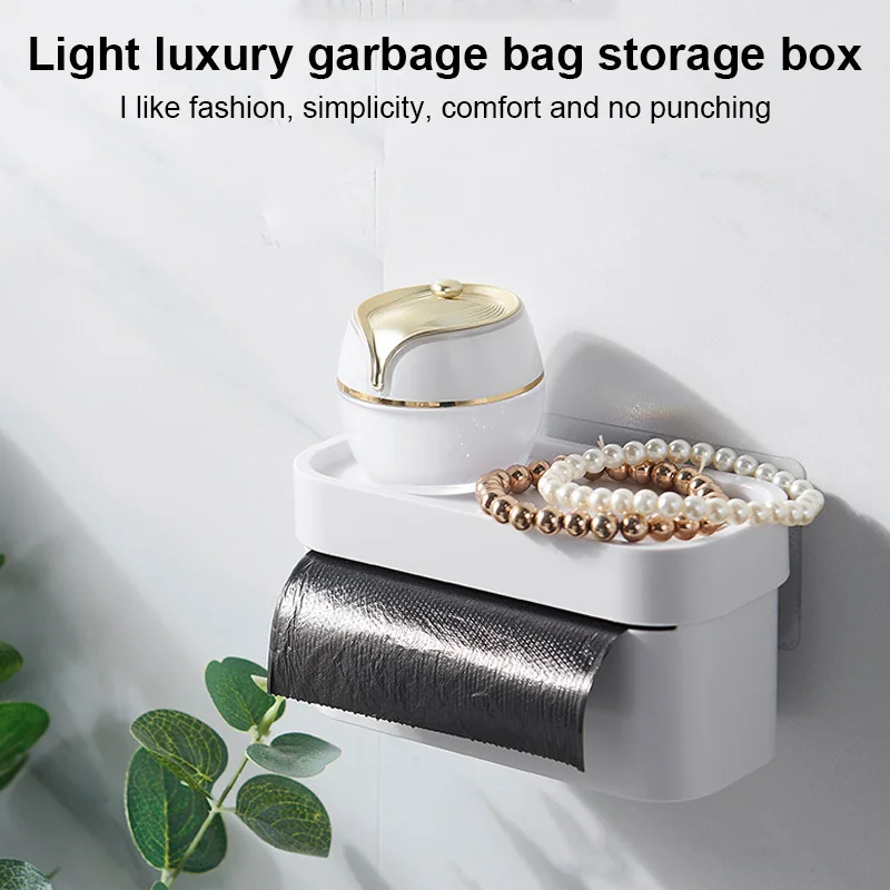 

Wall Mounted Kitchen Garbage Bag Storage Box Traceless Phone Holder Toilet Paper Holder Organizer Kitchen Bathroom Accessory