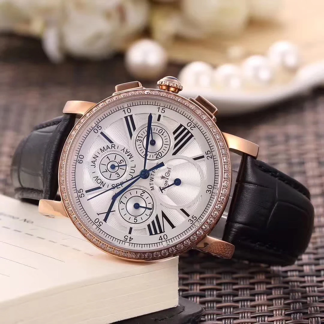 

Classic New Men Automatic Mechanical Watch Rose Gold Diamonds Leather Tourbillon MoonPhase Dual Time Skeleton Sapphire AAA+