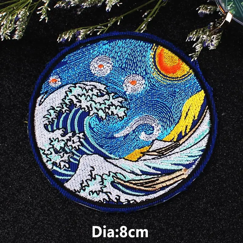 Ван Гог пользовательские патчи звездное небо патч вышитые для одежды синий